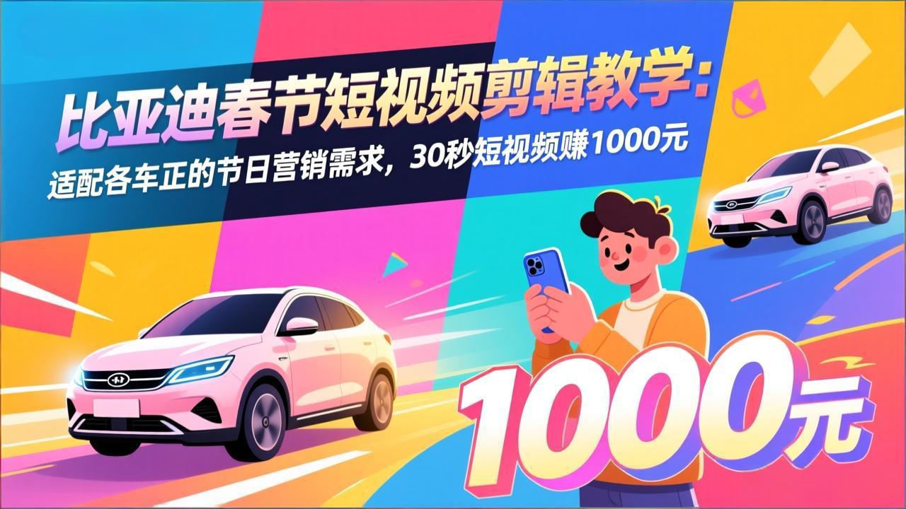 比亚迪春节短视频剪辑教学：适配各车企的节日营销需求，30秒短视频赚1000元-数码之翼