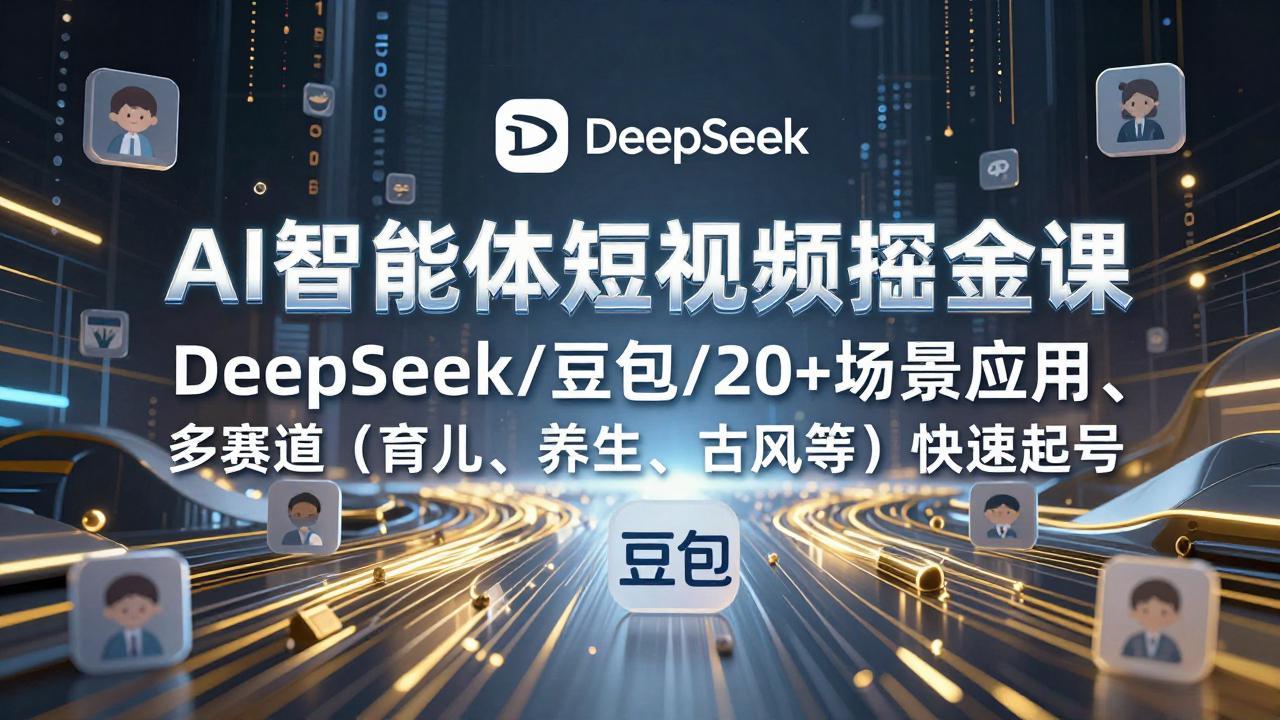AI智能体短视频掘金课,DeepSeek/豆包/20+场景应用、多赛道(育儿、养生、古风等-数码之翼