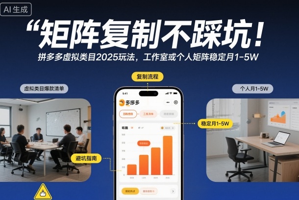 矩阵复制不踩坑!拼多多虚拟类目2025玩法,工作室或者个人矩阵稳定月1-5W【揭秘】-数码之翼
