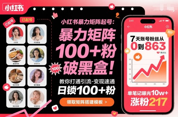 小红书暴力矩阵起号,教你打通引流-变现速通,日锁100+粉,破流量黑盒-数码之翼