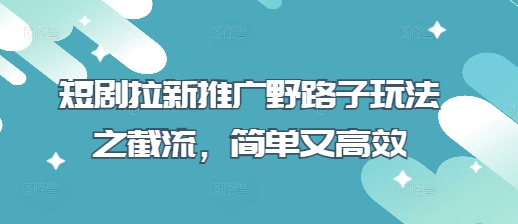 短剧拉新推广野路子玩法之截流，简单又高效-数码之翼