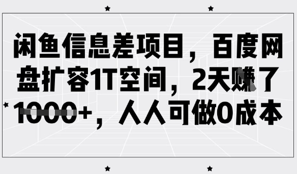 闲鱼信息差项目，百度网盘扩容1T空间，2天收益1k+，人人可做0成本-数码之翼