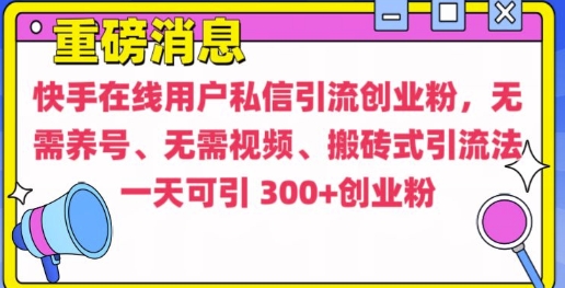 快手最新引流创业粉方法，无需养号、无需视频、搬砖式引流法【揭秘】-数码之翼