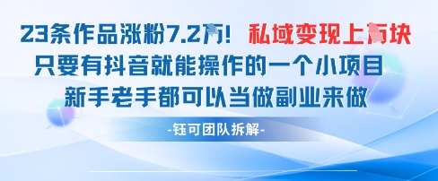 抖音私域项目23条作品涨粉7.2W，私域变现1W-数码之翼