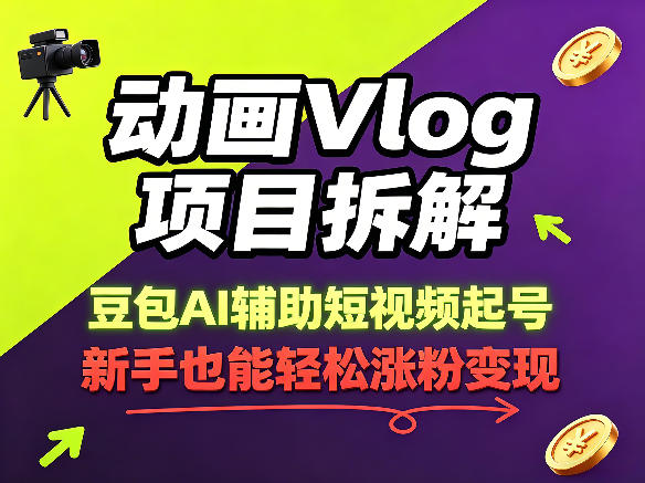 动画Vlog项目拆解，豆包AI辅助短视频起号，新手也能轻松涨粉，43条作品涨粉8.3W-数码之翼