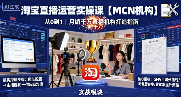 淘宝直播运营实操课【MCN机构】，从0到1做一家月销千W的直播机构-数码之翼