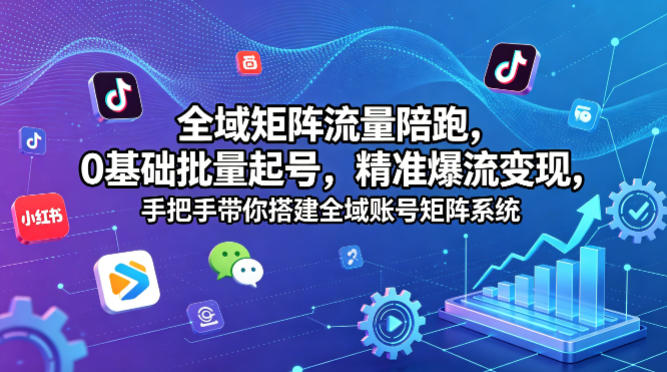 全域矩阵流量陪跑，0基础批量起号，精准爆流变现，手把手带你搭建全域账号矩阵系统-数码之翼