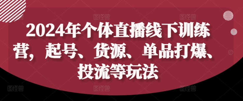 2024年个体直播训练营，起号、货源、单品打爆、投流等玩法-数码之翼