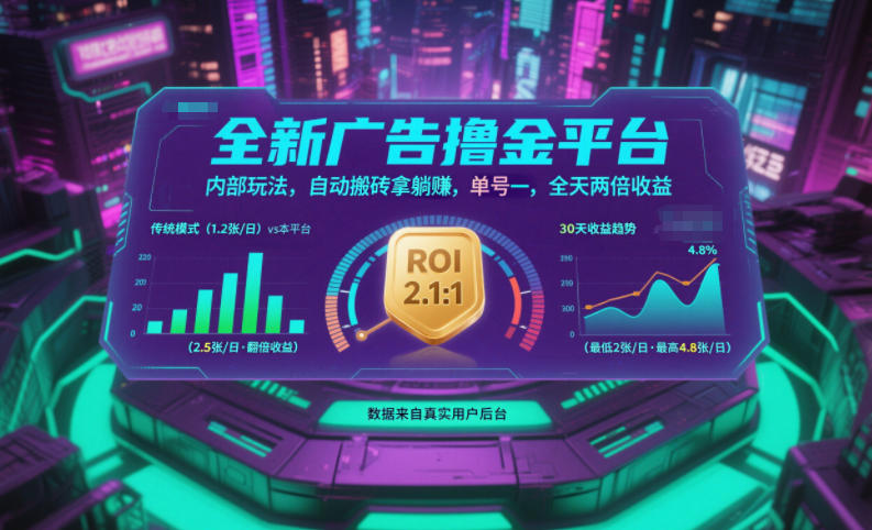 全新广告撸金平台，内部玩法，自动搬砖拿躺賺，单号一天保底2张+，全天两倍收益【揭秘】-数码之翼