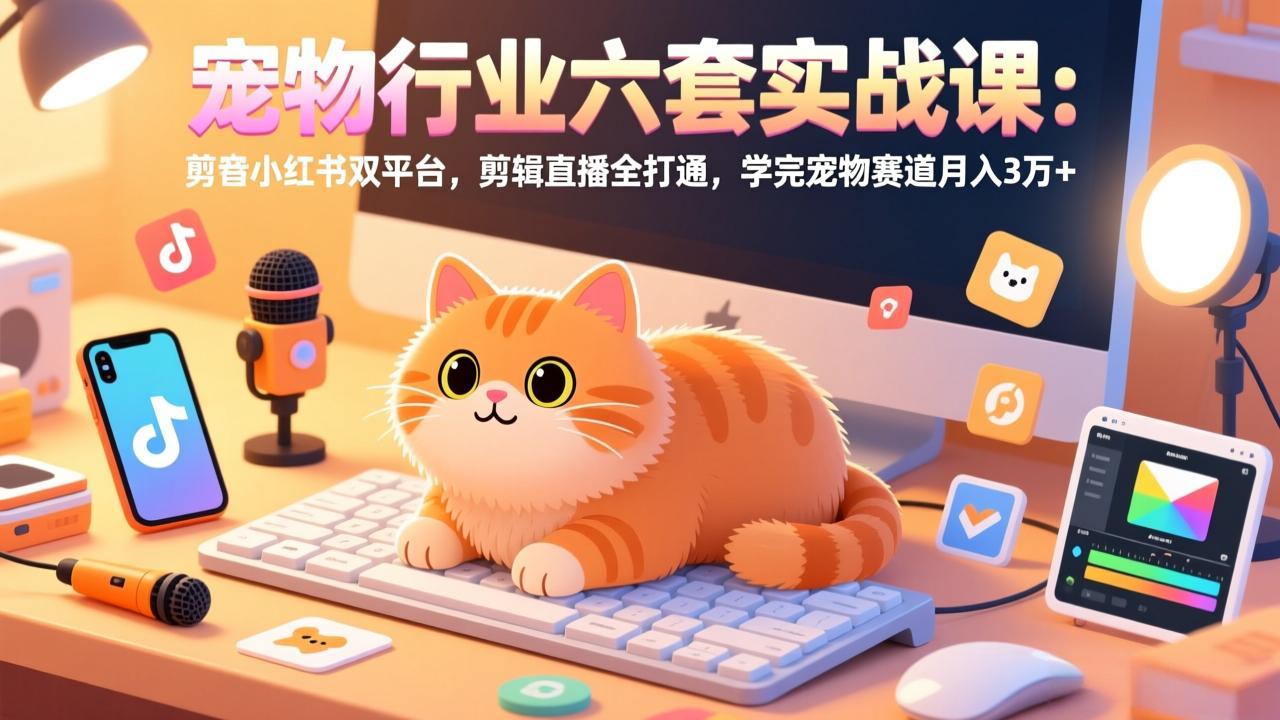 宠物行业六套实战课:抖音小红书双平台,剪辑直播全打通,学完宠物赛道月入3万+-数码之翼