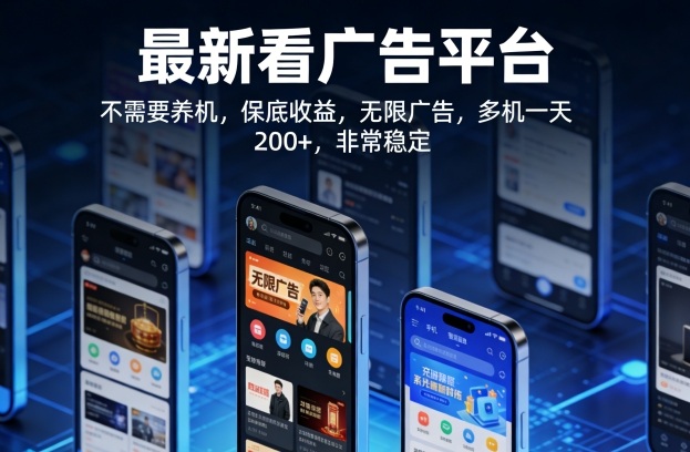 最新看广告平台，不需要养机，保底收益，无限广告，多机一天200+，非常稳定【揭秘】-数码之翼