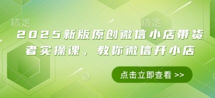 2025新版原创微信小店带货者实操课，教你微信开小店-数码之翼