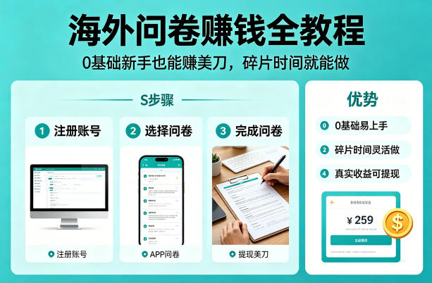 海外问卷賺钱全教程,0基础新手也能賺美刀,碎片时间就能做-数码之翼