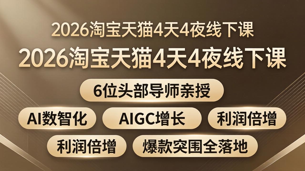2026淘宝天猫4天4夜线下课：6位头部导师亲授，AI数智化+AIGC增长+利润倍增+爆款突围全落地-数码之翼