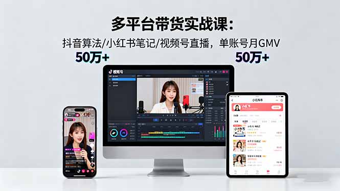 多平台带货实战课18.0：抖音算法/小红书笔记/视频号直播，单账号月GMV50w+-数码之翼