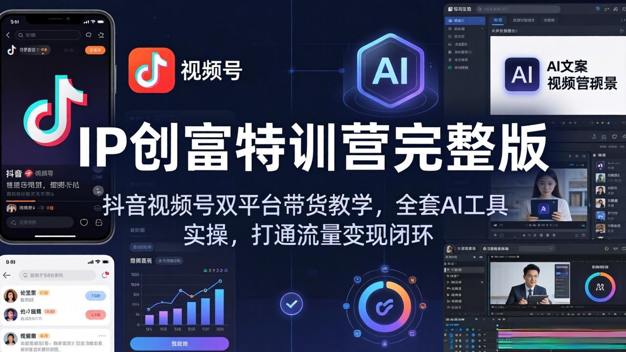IP创富特训营完整版：抖音视频号双平台带货教学，全套AI工具实操，打通流量变现闭环-数码之翼