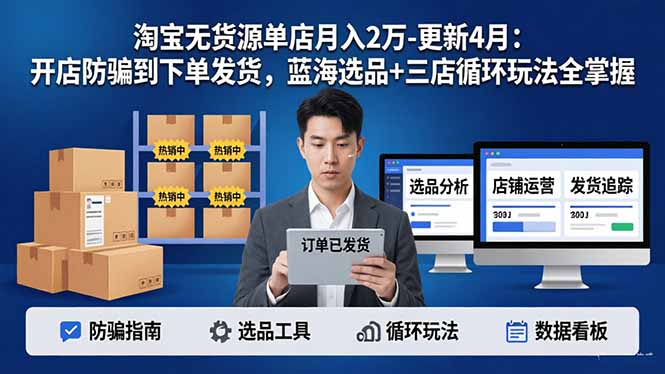 淘宝无货源5.0单店月入2万-更新4月：开店防骗到下单发货，蓝海选品+三店循环玩法全掌握-数码之翼