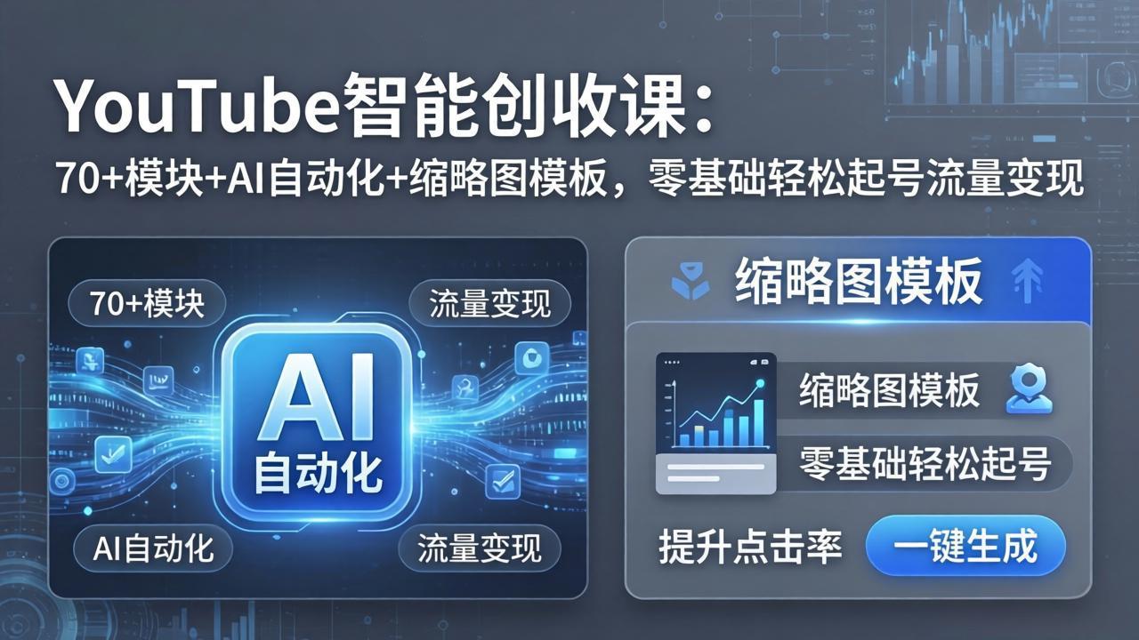 YouTube智能创收课：70+模块+AI自动化+缩略图模板，零基础轻松起号流量变现-数码之翼