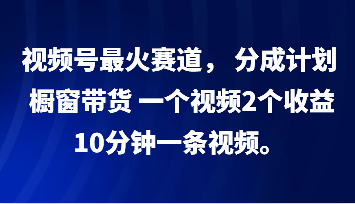 视频号最火赛道, 分成计划, 橱窗带货,一个视频2个收益,10分钟一条视频。-数码之翼