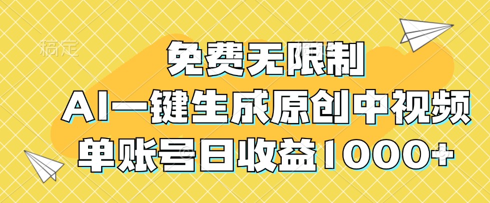免费无限制，AI一键生成原创中视频，单账号日收益1000+-数码之翼