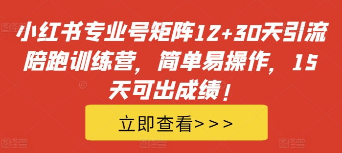 小红书专业号矩阵12+30天引流陪跑训练营，简单易操作，15天可出成绩!-数码之翼