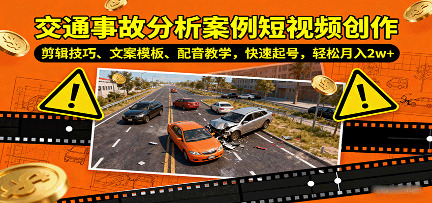 交通事故分析案例短视频创作，剪辑技巧、文案模板、配音教学，快速起号，轻松月入2w+-数码之翼