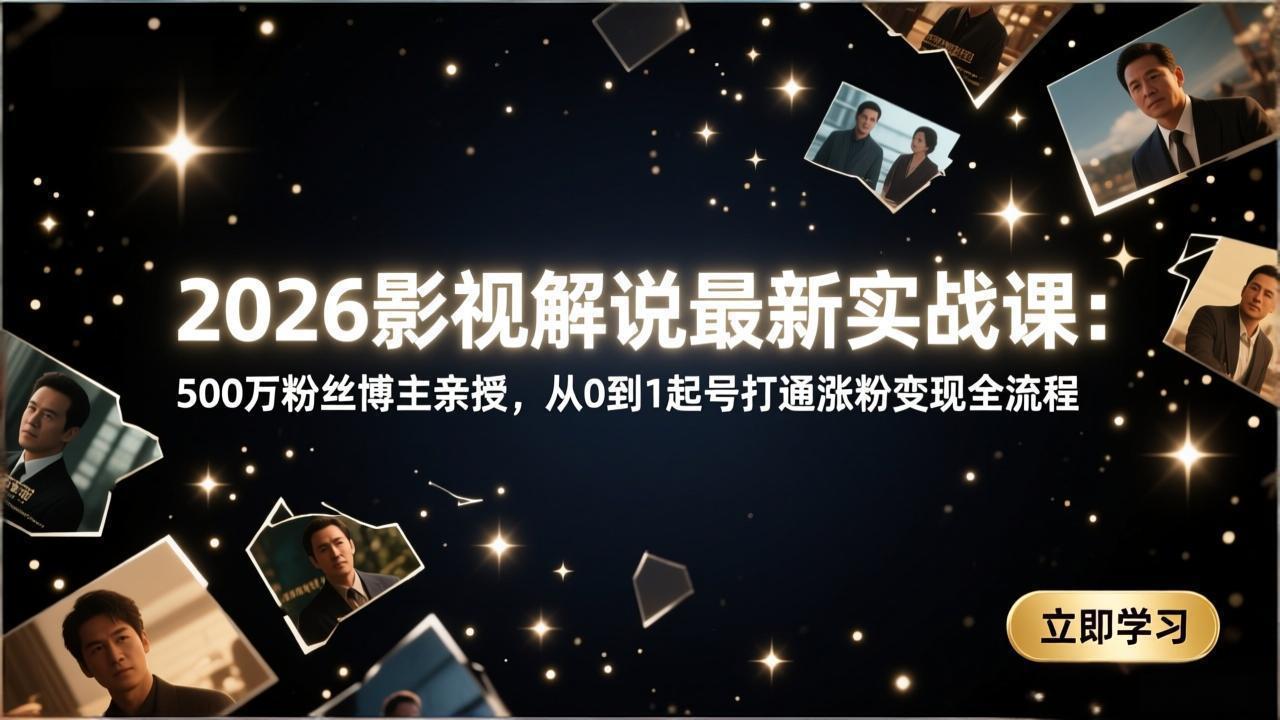 2026影视解说最新实战课：500万粉丝博主亲授，从0到1起号打通涨粉变现全流程-数码之翼