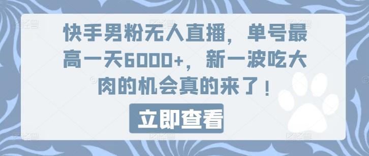 快手男粉无人直播，单号最高一天6000+，新一波吃大肉的机会真的来了-数码之翼