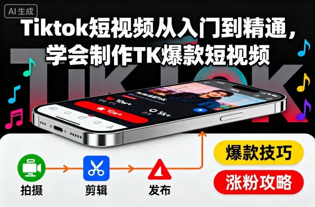 Tiktok短视频从入门到精通，学会制作TK爆款短视频-数码之翼