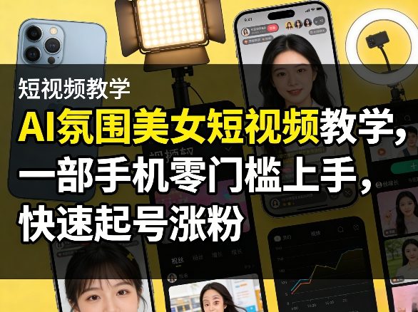 AI氛围美女短视频教学，一部手机零门槛上手，快速起号涨粉-数码之翼