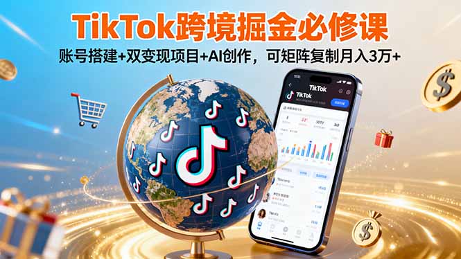 TikTo跨境掘金必修课，账号搭建+双变现项目+AI创作，可矩阵复制月入3万+-数码之翼