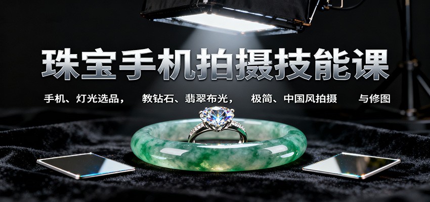 珠宝手机拍摄技能课:手机、 灯光选品，教钻石、翡翠布光，极简、中国风拍摄与修图-数码之翼
