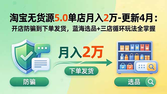 淘宝无货源5.0单店月入2万-更新5月：开店防骗到下单发货，蓝海选品+三店循环玩法全掌握-数码之翼