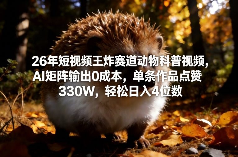 26年短视频王炸赛道动物科普视频，AI矩阵输出0成本，单条作品点赞330W，轻松日入4位数-数码之翼