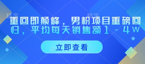 重回即颠峰，男粉项目重磅回归，平均每天销售额1-4W-数码之翼
