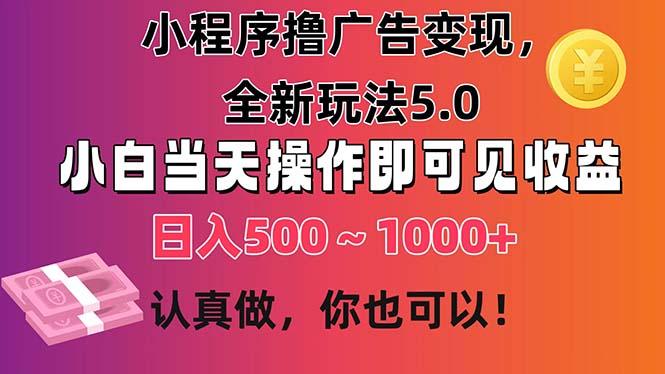 小程序撸广告变现，全新玩法5.0，小白当天操作即可上手，日收益 500~1000+-数码之翼