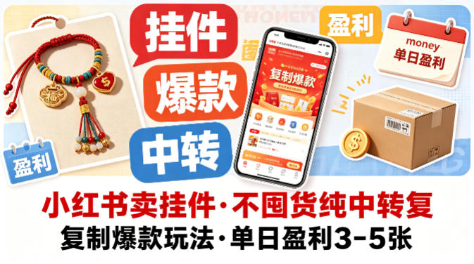 小红书卖挂件，不囤货纯中转复制爆款玩法，单日盈利3-5张-数码之翼