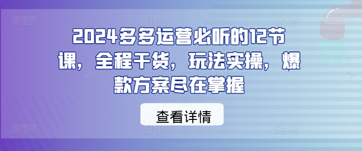 2024多多运营必听的12节课，全程干货，玩法实操，爆款方案尽在掌握-数码之翼