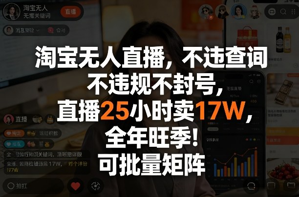 淘宝无人直播，不违规不封号，直播25小时卖17W，全年旺季！可批量矩阵【揭秘】-数码之翼