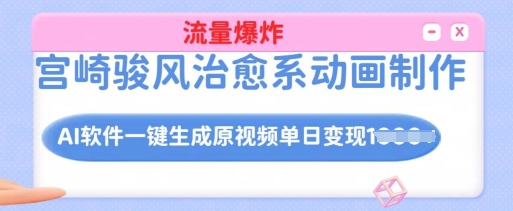 宫崎骏风治愈系动画制作，AI软件一键生成原创视频流量爆炸，单日变现多张，详细实操流程-数码之翼