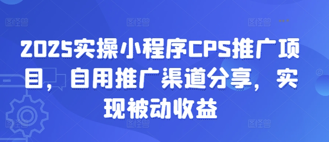 2025实操小程序CPS推广项目，自用推广渠道分享，实现被动收益-数码之翼