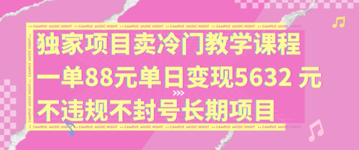 独家项目卖冷门教学课程一单88元单日变现5632元违规不封号长期项目【揭秘】-数码之翼