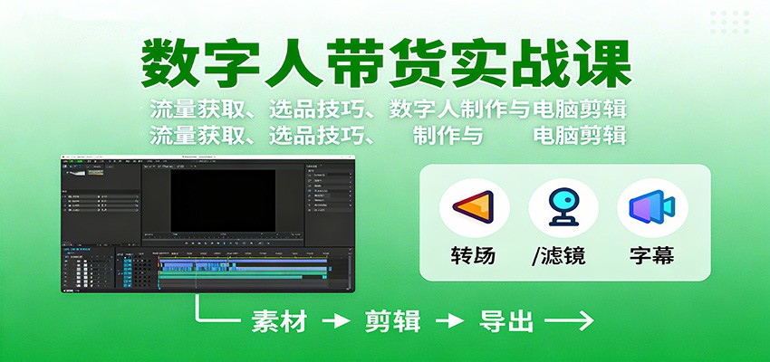 数字人变现实战课：流量获取、选品技巧、数字人制作与电脑剪辑-数码之翼