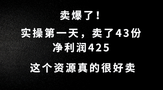 这个资源，需求很大，实操第一天卖了43份，净利润425【揭秘】-数码之翼