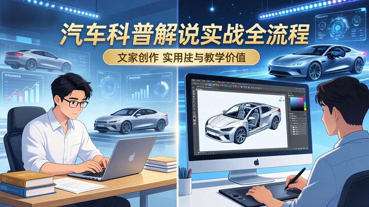 抖音汽车科普解说实战：文案+动画+画面处理+去水印全流程，打造专业汽车科普视频-数码之翼