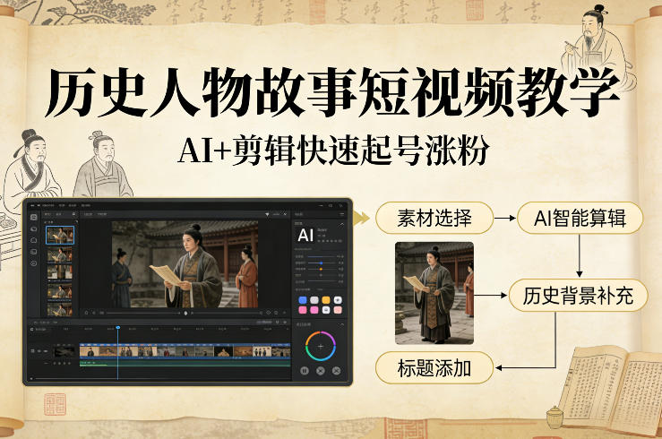 历史人物故事短视频教学，AI+剪辑制作历史人物题材短视频，快速起号涨粉-数码之翼