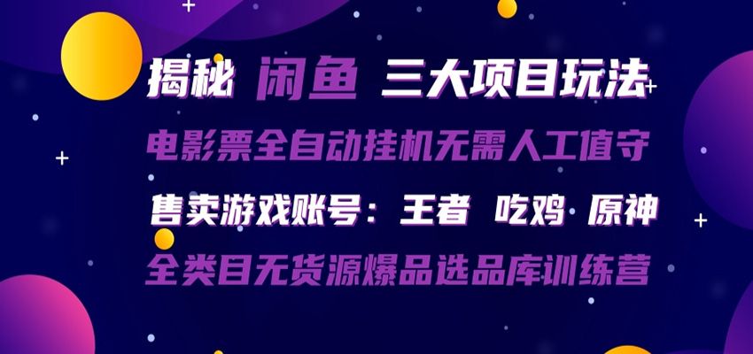 闲鱼三种玩法 全自动电影票 售卖游戏账号 爆品选品库训练营-数码之翼