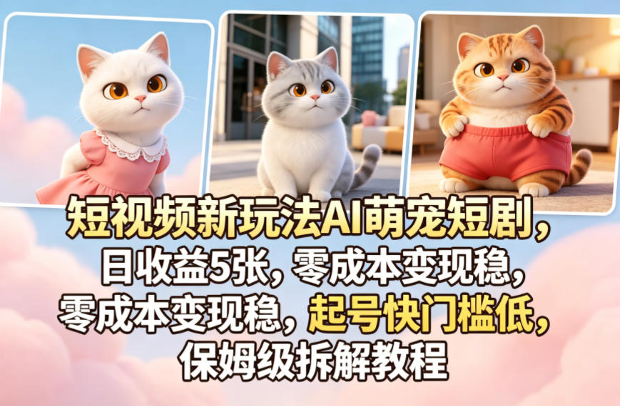 短视频新玩法AI萌宠短剧，日收益5张，零成本变现稳，起号快门槛低，保姆级拆解教程-数码之翼