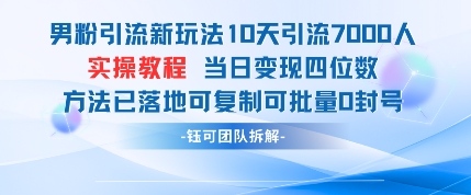 男粉引流新玩法10天引流7000人当日变现四位数可复制可批量0封号-数码之翼