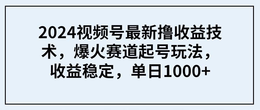 (9651期) 2024视频号最新撸收益技术,爆火赛道起号玩法,收益稳定,单日1000+-数码之翼